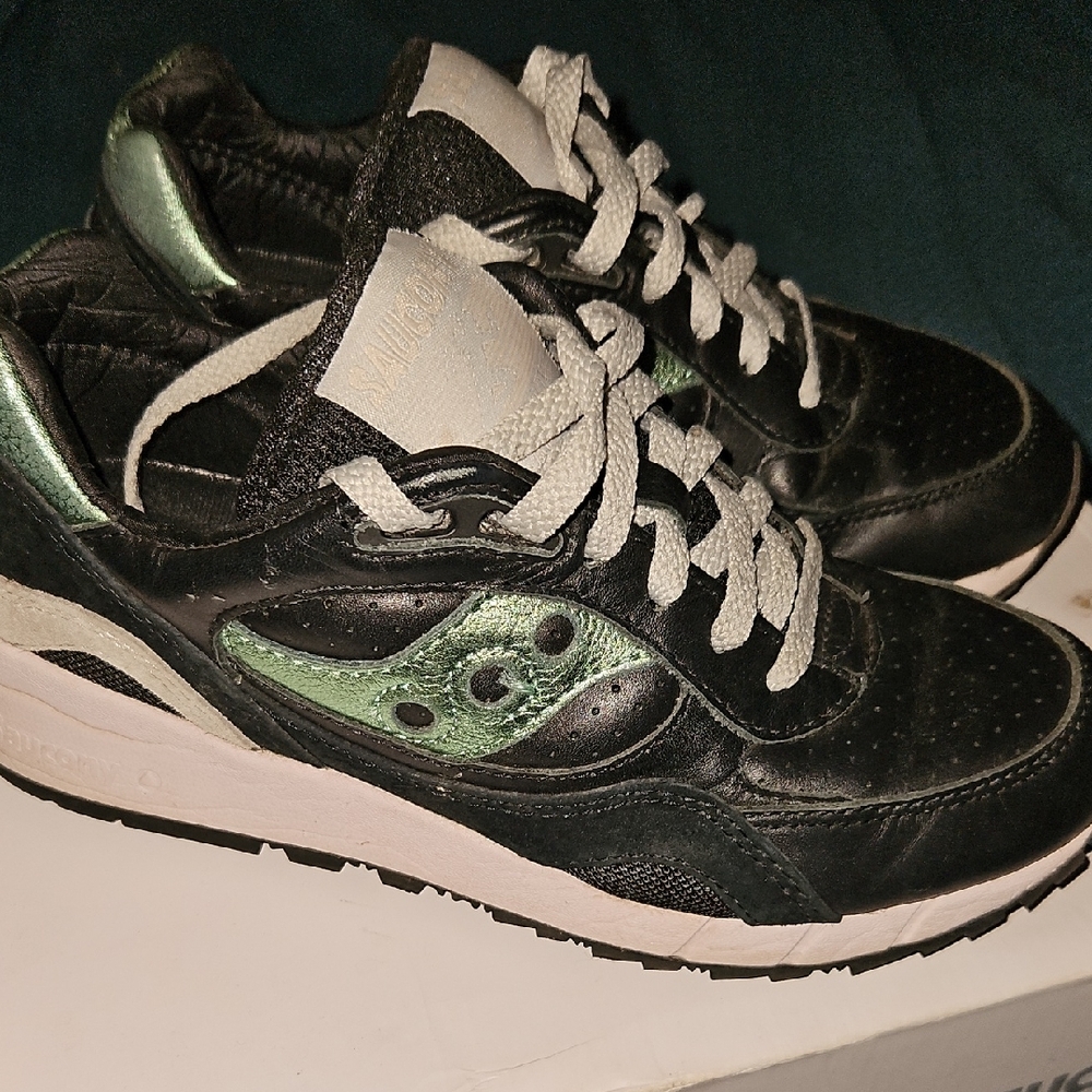 Saucony All Leather Black Teal And Grey Athletic Shoes - Picture 2 of 6